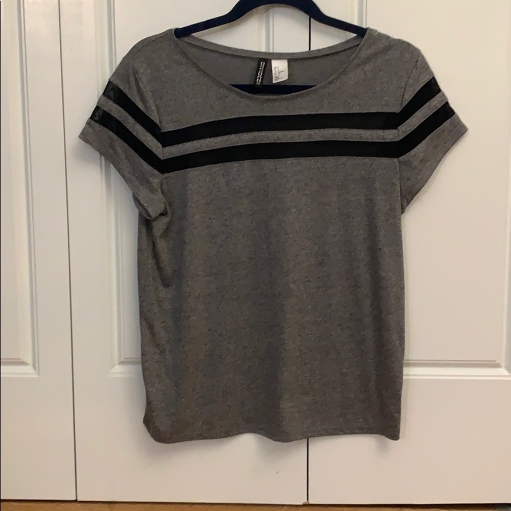 H&M grey with black sheer stripes tee